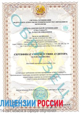 Образец сертификата соответствия аудитора №ST.RU.EXP.00014300-1 Холмск Сертификат OHSAS 18001